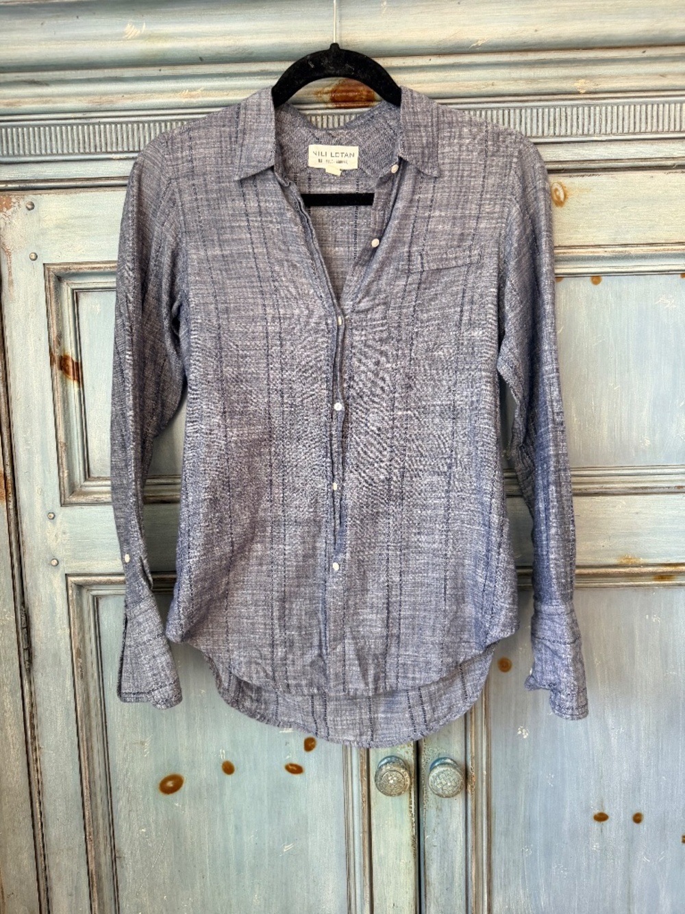 Nili Lotan Textured Blue Shirt Size XS